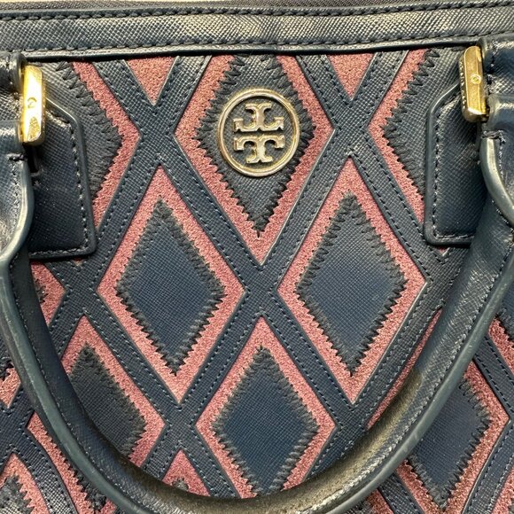 Tory Burch Blue/Purple Robinson Patchwork Double Zip Tote - Picture 3 of 11